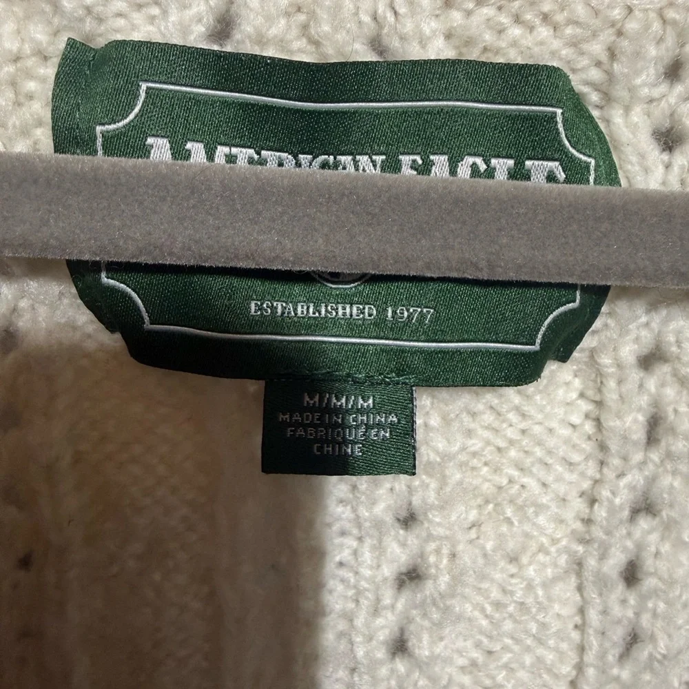 Y2K American Eagle Cable Knit Cardigan Sweater, Cream, Size Medium